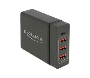 DeLock Nabíjačka 1x USB-C PD + 3x USB-A / Sieťová nabíjačka / 60 W / čierna
