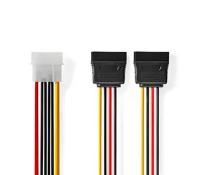 Nedis Molex (M) - 2x SATA 15pin (F) / Napájací kábel / Pozlátené konektory / 0,15 m