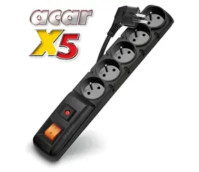 Acar X5/ 3M čierna / Rozvodný panel / 5 zásuviek / prepäťová ochrana / 3 m kábel