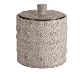 Spirella RELIEF / Dóza na odličovacie tampóny / béžová / porcelán / 9,3 × 11 cm