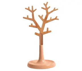 MSV OSLO broskyňová / Držiak na šperky / tvar stromu / plast, drevo / 9 x 12,8 x 30 cm