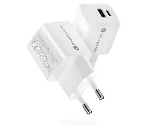 EverActive nabíjačka 20W biela / Sieťová nabíjačka / 1x USB-A / 1x USB-C / Quick Charge 3.0
