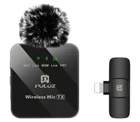 Puluz Klopový mikrofón Lightning čierna / Klopový mikrofón / bezdrôtový / 2,4 GHz / dosah 20 m