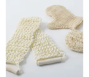 MSV SISAL exfoliačná sada 3 ks kúpeľňových doplnkov / sisal, drevo