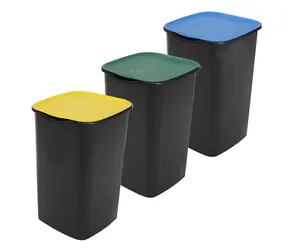 Belli e Forti Koše na triedený odpad TRIO čierne, farebné veká / Odpadkový kôš / 3 x 50 l / plast