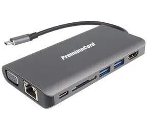 PremiumCord USB-C hub 8v1 / USB-C hub / HDMI / VGA / RJ45 / 2x USB 3.0 / SD / 3,5 mm audio / PD