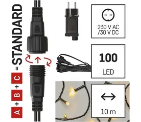 Emos D1AW01 CONNECT / Štartovacia reťaz s napájaním / 100 LED / 10 m / teplá biela / IP44