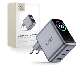 Tech-Protect NC100W-GaN tmavo šedá / Nabíjačka / GaN / 3 porty / PD 100W / QC3.0