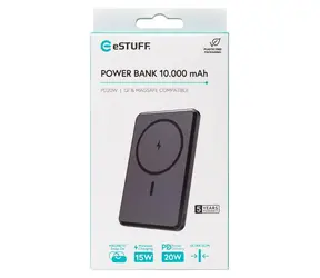 eSTUFF Magnetic Power Bank 10.000 mAh čierna / Powerbanka / magnetická / MagSafe / 20W / 15W bezdrôtovo / USB-C