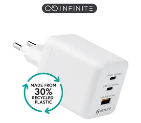 eSTUFF INFINITE biela / USB nabíjačka / 2x USB-C + USB-A / 100 W / GaN