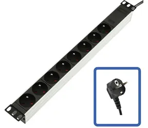 Lanview rozvodný panel 19" čierny / Rozvodný panel / 1U / 8x Schuko / 16A / 4000W