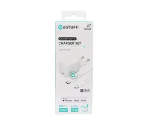 eSTUFF INFINITE biela / USB nabíjačka / USB-C / 20 W / USB-C kábel 1,5 m / GRS recyklovaný plast