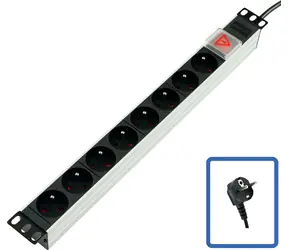 Lanview TUPS031 čierna / Rozvodný panel / 19 "/ 1U / 8x zásuvka / 16A / vypínač