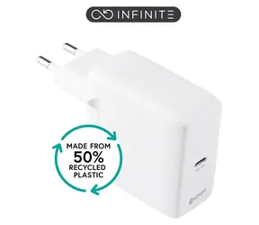 eSTUFF INFINITE biela / USB nabíjačka / USB-C + USB-A / 65 W / GaN / rýchle nabíjanie