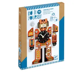 DJECO DIY Vyrob si sám Hodiny Robot / Kreatívna sada / Funkčný hodinový strojček / FSC lepenka / 80+ nálepiek