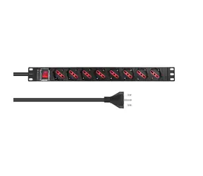 Lanview rozvodný panel 8x Schuko 19" čierny / Rozvodný panel / 1U / 2 m kábel / vypínač s podsvietením