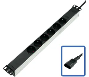 Lanview PDU 6x zásuvka bez vypínača čierna / Rozvodný panel / 19 "/ 1U / 4000 W / 2,5 m