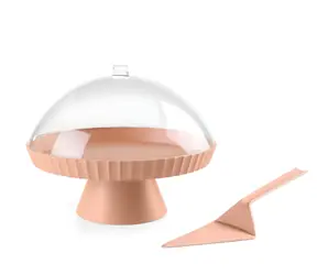BlimPlus Alzata Agora pink sand / Tortový podnos s poklopom / O 30 cm / bez BPA