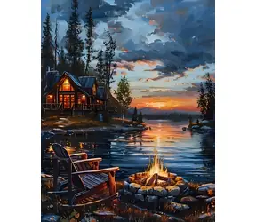 Norimpex Diamantové maľovanie Táborák pri jazere / 30x40 cm