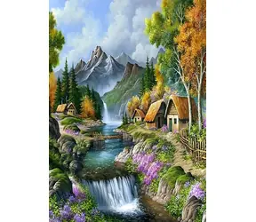 Norimpex Diamantové maľovanie Domčeky v horách / 30x40 cm