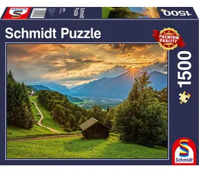 Schmidt Puzzle Západ slnka NAD horskou dedinou Wamberg / 1500 dielikov / 83,6 x 58,8 cm