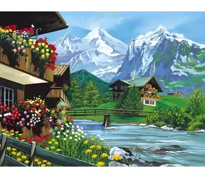 Norimpex Diamantové maľovanie Domček v horách / Diamantové maľovanie / 30x40 cm
