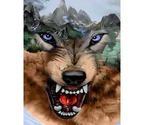 Norimpex Diamantové maľovanie Vlk a hory / Diamantové maľovanie / 80x40 cm