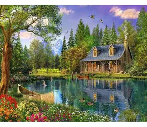 Norimpex Diamantové maľovanie Chata pri jazere / 30x40 cm