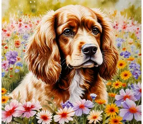 Norimpex Diamantové maľovanie Kokeršpaniel v kvetoch / 30x40 cm