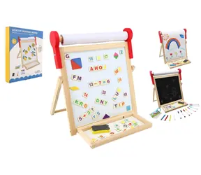 TEDDIES Tabuľa obojstranná magnetická / Drevo / 33x33 cm / S rolkou papiera a doplnky / od 3 rokov