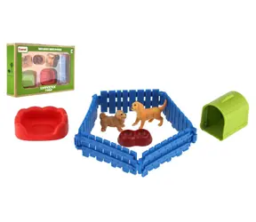 TEDDIES Psíci s plotom a doplnkami / 2 ks / v krabici / plast / od 3 rokov
