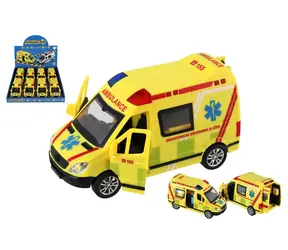 TEDDIES Auto ambulancia 14,5 cm / Otváracie dvere / Zotrvačník / Svetlo a zvuk / od 3 rokov