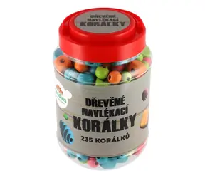 TEDDIES Drevené korálky farebné 235 ks / Kreatívna sada / Dóza / od 3 rokov