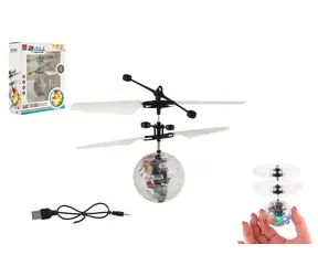 Teddies Vrtuľníková guľa lietajúca priehľadná / Svietiace / Ovládanie dlaní / USB nabíjanie / Od 14 rokov