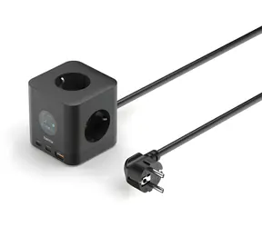 HAMA predlžovací prívod Cube čierna / Predlžovací prívod / 3 zásuvky / 2x USB-C + 1x USB-A / PD 67 W / displej / 1,4 m