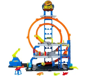 HOT WHEELS Mega garáž Dvojitá slučka / Herný set s autíčkom a vrtuľníkom / 3 poschodia / od 4 rokov