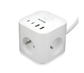 Huslog nabíjacia stanica 15W biela / Nabíjacia stanica / 3x zásuvka 230V / 2x USB-C 3A / 2x USB-A 2,4A / Vypínač ON/OFF