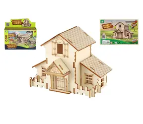 TEDDIES Drevené 3D puzzle domček / Stavebnice / 4 druhy / Drevo / od 6 rokov