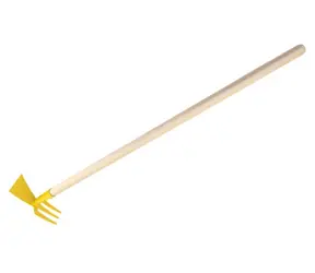 Detská motyčka obojstranná žltá s drevenou násadou / Záhradné náradie pre deti / Kov, drevo / 80 cm / od 3 rokov
