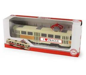 Rappa Kovová retro električka T3 PRAGUE žltá 16 cm / Mierka 1:87 / Otváracie dvere / Spätný chod