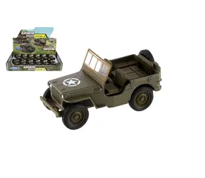 TEDDIES Vojenské auto Jeep Willys MB 10 cm / Kov/plast / Na spätné natiahnutie / od 3 rokov