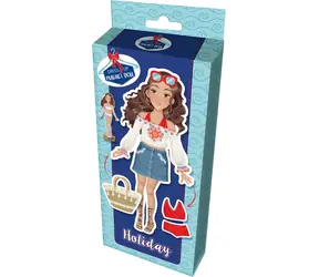 JIRI MODELS Magnetická bábika Na prázdninách / Oblékací hra / 30 dielikov / drevený podstavec