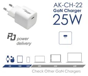 Akyga AK-CH-22 biela / Sieťová nabíjačka / 25W / GaN / USB-C / PD 3.0