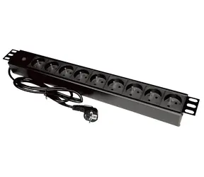 19" napájacia lišta 9x CEE 7/5 čierna / Napájacia lišta / 9x zásuvka CEE 7/5 / Konektor CEE 7/7 / 1,8 m