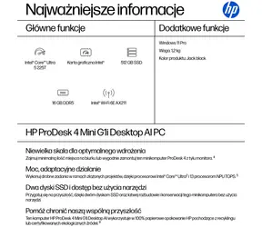 HP ProDesk 4 Mini G1i AI čierna / Mini počítač / Intel Core Ultra 5 225T / 16GB / 512GB SSD / Intel Graphics / W11P