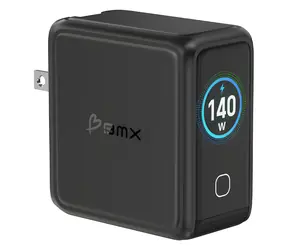 BMX GaNsta 140W čierna / Cestovná nabíjačka / GaN / LCD displej / 2x USB-C 140W / 1x USB-C 65W / 1x USB-A 22,5W