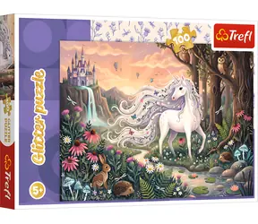 Trefl Trblietavé puzzle Dúhová žiara jednorožca / 100 dielikov / 41 x 27,8 cm