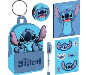 PYRAMID Kľúčenka s mini batôžkom Stitch / Sada s perom, samolepkami a zápisníkom / modrá