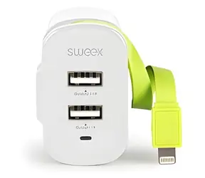 Sweex Nabíjačka 2x USB + Lightning bielo-zelená / Nabíjačka / 2x USB / Lightning / 3 A