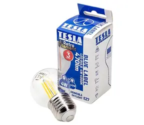 TESLA FILAMENT RETRO miniglobe E27 4W / LED žiarovka / 230V / 470lm / 25 000h / 4000K denná biela / 360°